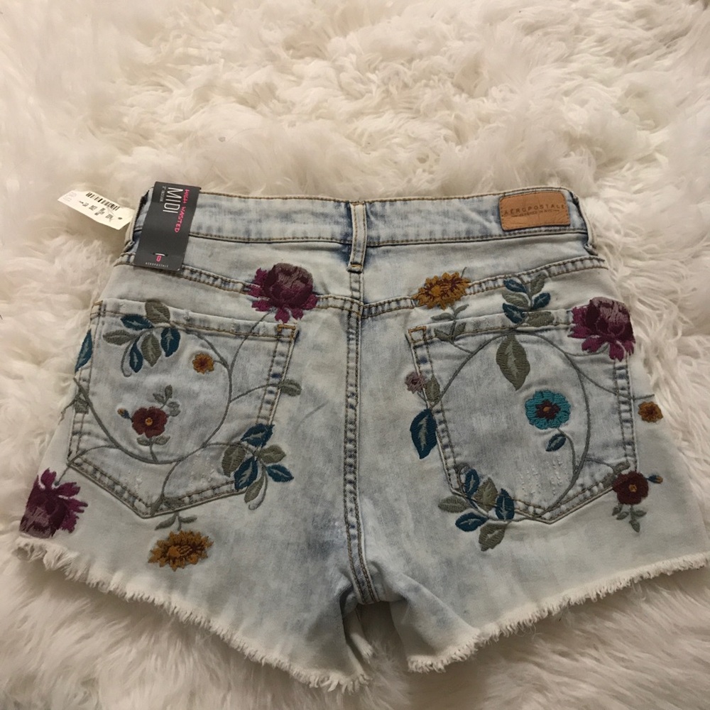 Embroidered Floral Denim Shorts